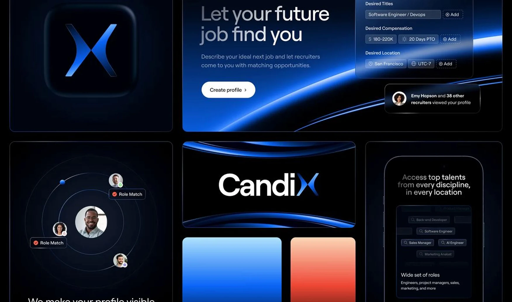 CandiX recruitment platform brand and user interface presentation